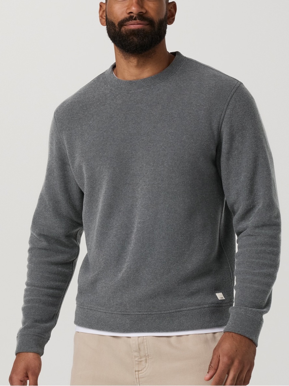Vuori Beach Fleece Crew Neck | Men’s Gray Performance Pullover Sweatshirt